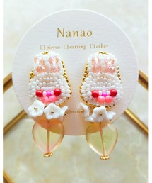 【七音】お花とハートのうさぎピアス(MA)