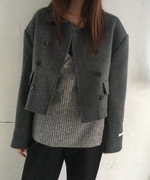 ステンカラーコート（グレー/灰色系・ショート丈）ファッション通販