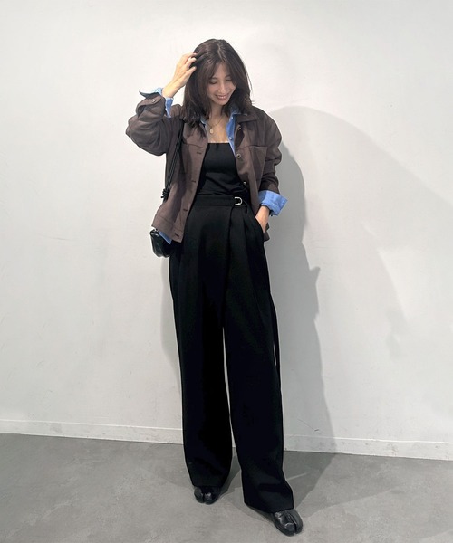 Reurie'（レウリィ）の「ベルトスラックス(chihiro select) / ロング丈 ワイドパンツ センタープレス きれいめ シンプル 大人カジュアル オフィスカジュアル ノームコア（スラックス・レディース・グレー/ブラック・MEDIUM/SMALL）」の11枚目の写真