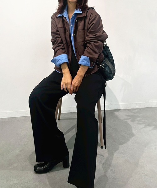 Reurie'（レウリィ）の「ベルトスラックス(chihiro select) / ロング丈 ワイドパンツ センタープレス きれいめ シンプル 大人カジュアル オフィスカジュアル ノームコア（スラックス・レディース・グレー/ブラック・MEDIUM/SMALL）」の12枚目の写真