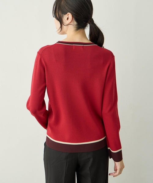 A/C DESIGN BY ALPHA CUBIC(エーシーデザインバイアルファキュービック)の「配色ニットプルオーバー【洗える・毛玉ができにくい】(ニット/セーター・レディース・ネイビー/モカ/レッド・M/L)」の6枚目の写真