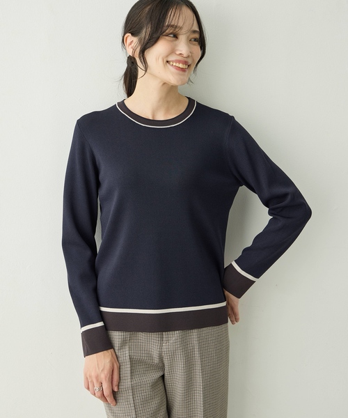 A/C DESIGN BY ALPHA CUBIC(エーシーデザインバイアルファキュービック)の「配色ニットプルオーバー【洗える・毛玉ができにくい】(ニット/セーター・レディース・ネイビー/モカ/レッド・M/L)」の7枚目の写真