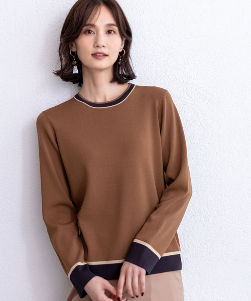 A/C DESIGN BY ALPHA CUBIC(エーシーデザインバイアルファキュービック)の「配色ニットプルオーバー【洗える・毛玉ができにくい】(ニット/セーター・レディース・ネイビー/モカ/レッド・M/L)」の2枚目の写真