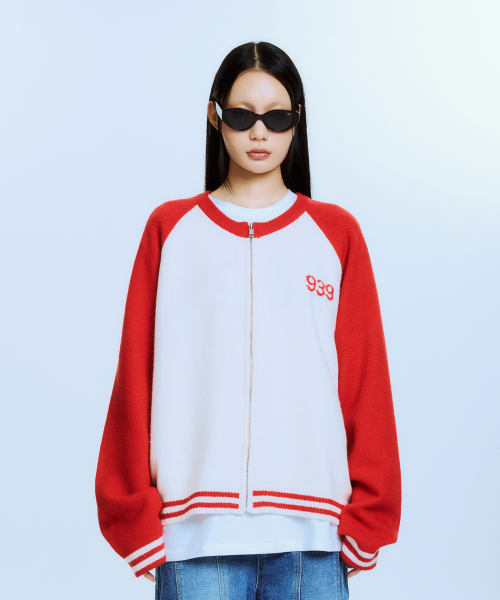 939 RAGLAN KNIT ZIP-UP (RED)