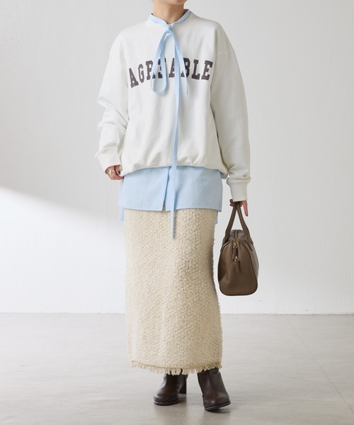 COLLAGE GALLARDAGALANTE（コラージュガリャルダガランテ）の「バックファスナーロゴスウェット（スウェット・レディース・オフホワイト/チャコールグレー・FREE）」の3枚目の写真