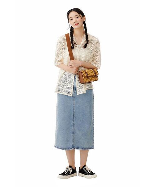 MUSINSA STANDARD WOMAN(ムシンサスタンダードウーマン)の「レディースデニムミディスカート【ライトインディゴ】(スカート・レディース・その他・SMALL/MEDIUM/LARGE/X-SMALL)」の15枚目の写真