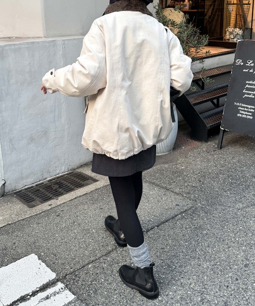 CANAL JEAN(キャナルジーン)の「diggity 襟ボアハーフダウンコート(ダウンジャケット/コート・レディース・ブラック/オフホワイト・ONE SIZE)」の4枚目の写真