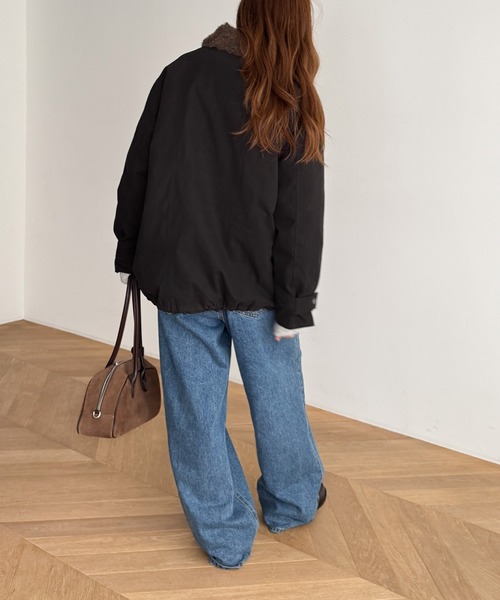 CANAL JEAN(キャナルジーン)の「diggity 襟ボアハーフダウンコート(ダウンジャケット/コート・レディース・ブラック/オフホワイト・ONE SIZE)」の7枚目の写真