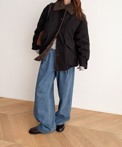 CANAL JEAN(キャナルジーン)の「diggity 襟ボアハーフダウンコート(ダウンジャケット/コート・レディース・ブラック/オフホワイト・ONE SIZE)」の8枚目の写真