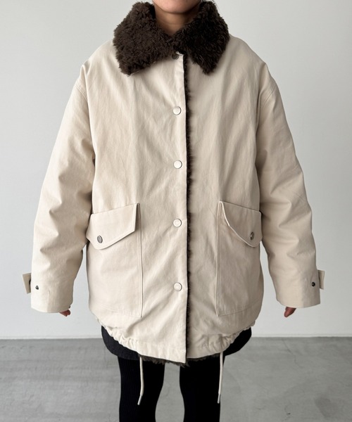 CANAL JEAN(キャナルジーン)の「diggity 襟ボアハーフダウンコート(ダウンジャケット/コート・レディース・ブラック/オフホワイト・ONE SIZE)」の9枚目の写真