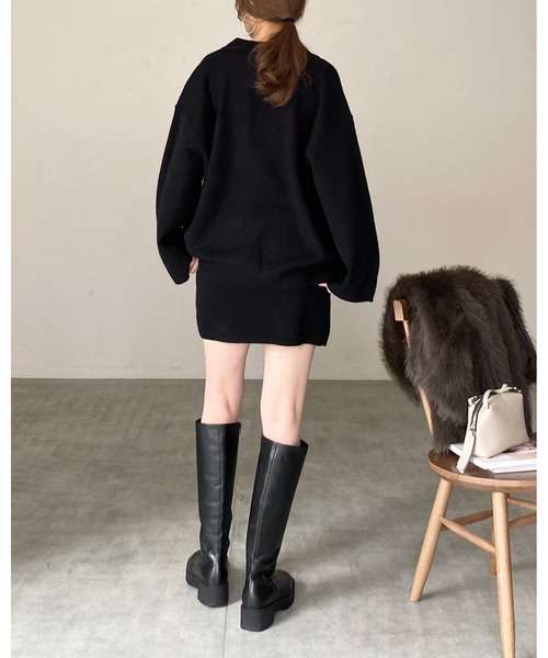 She's Closet（シーズクローゼット）の「深vネック長袖オーバーサイズスキッパーポロニット（ニット/セーター・レディース・ブラウン/グレー/ブラック/ベージュ・FREE）」の14枚目の写真