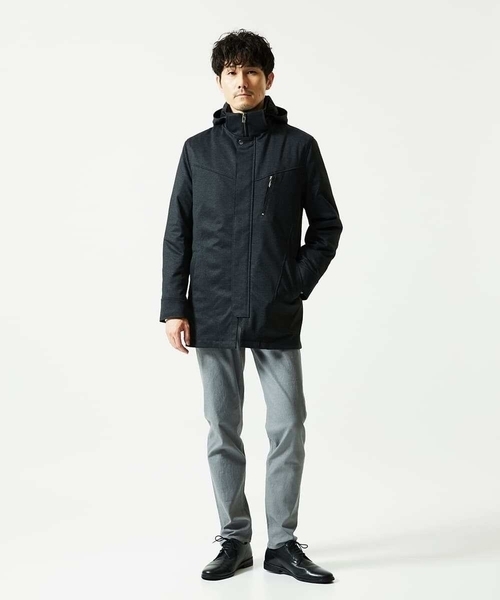 MK MICHEL KLEIN HOMME （エムケーミッシェルクランオム）の「【４サイズ/中綿ライナー付/３WAY】フード付きコート / 千鳥柄（モッズコート・メンズ・チャコールグレー・46/48/51）」の2枚目の写真
