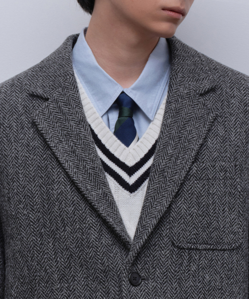 セール】[ハリスツイード] ヘリンボーンアウトポケットブレザー