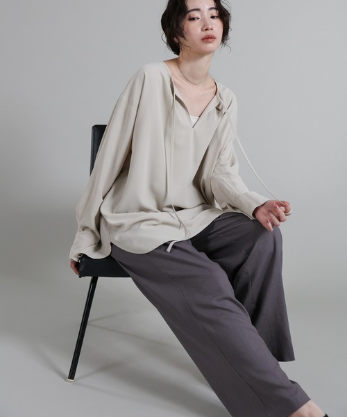 select MOCA Et（セレクトモカエト）の「【Et】Linen-blend Easy Pants（その他パンツ・レディース・ネイビー/ダークグレー・LARGE/MEDIUM）」の8枚目の写真