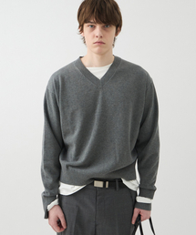 WINDER（ワインダー）の「SLEEVE-CUT FINE COTTON V NECK SWEATER - MELANGE GREY（ニット/セーター）」