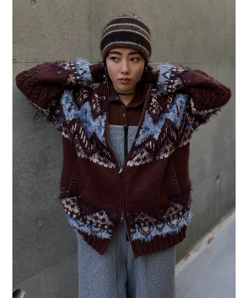 ELCHELE(エルチェレ)の「NORDIC ZIP CARDIGAN(カーディガン/ボレロ・レディース・オフホワイト/ブラウン・FREE)」の18枚目の写真