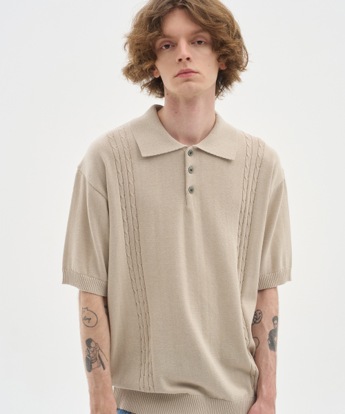 BLOND9(ブロンドナイン)の「ソフトケーブルカラー半袖ニット_ベージュ(ニット/セーター・メンズ・その他・MEDIUM/LARGE/X-LARGE)」の1枚目の写真