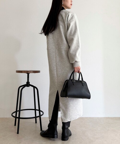 fredy emue（フレディエミュ）の「ソフトニットメルトンワンピース（ワンピース・レディース・オフホワイト/チャコールグレー・36/38）」の6枚目の写真