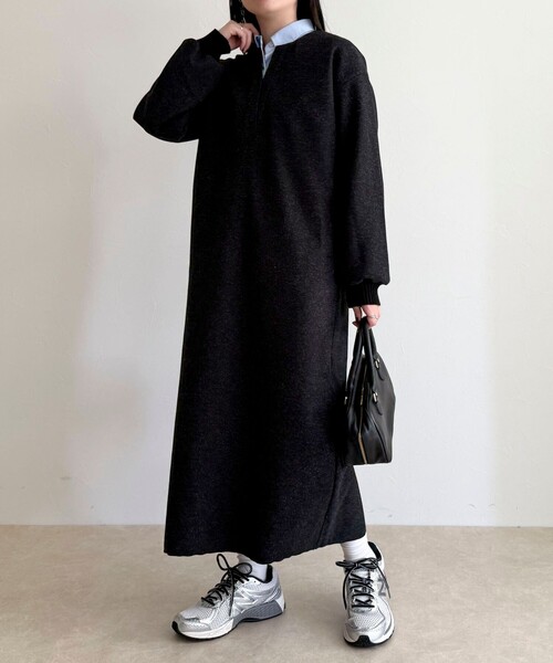 fredy emue（フレディエミュ）の「ソフトニットメルトンワンピース（ワンピース・レディース・オフホワイト/チャコールグレー・36/38）」の19枚目の写真