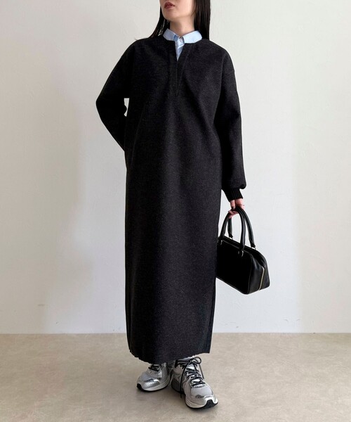 fredy emue（フレディエミュ）の「ソフトニットメルトンワンピース（ワンピース・レディース・オフホワイト/チャコールグレー・36/38）」の21枚目の写真