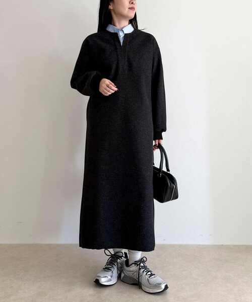 fredy emue（フレディエミュ）の「ソフトニットメルトンワンピース（ワンピース・レディース・オフホワイト/チャコールグレー・36/38）」の22枚目の写真