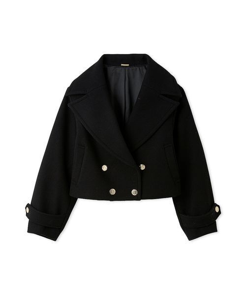 SNIDEL（スナイデル）の「ビッグカラーショートコート（ピーコート・レディース・ブラック/ライトベージュ/イエロー・F）」の2枚目の写真