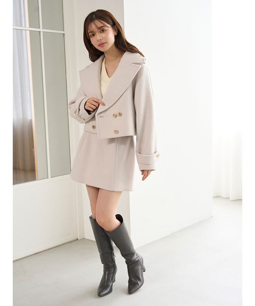 SNIDEL（スナイデル）の「ビッグカラーショートコート（ピーコート・レディース・ブラック/ライトベージュ/イエロー・F）」の12枚目の写真