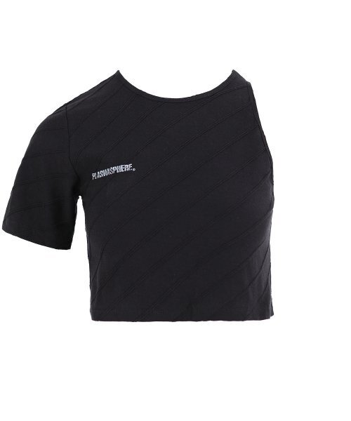 PLASMASPHERE(プラズマスフィア)の「アンバランスTシャツブラック(アンバランスクロップTシャツ)(その他トップス・レディース・ブラック・FREE)」の1枚目の写真