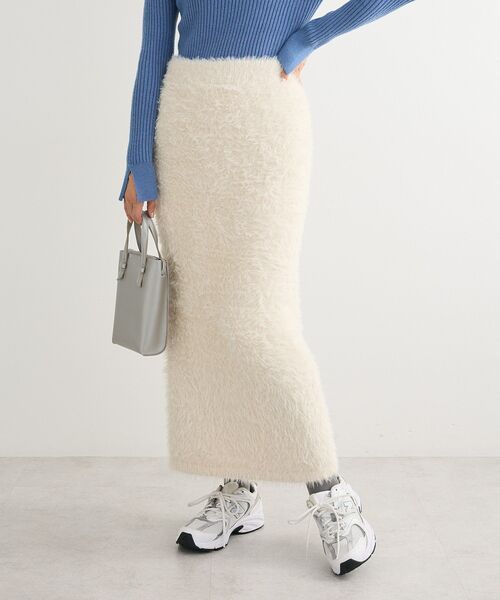 Green　Parks（グリーンパークス）の「シャギーニットスカート（スカート・レディース・アイボリー/チャコールグレー・FREE）」の2枚目の写真