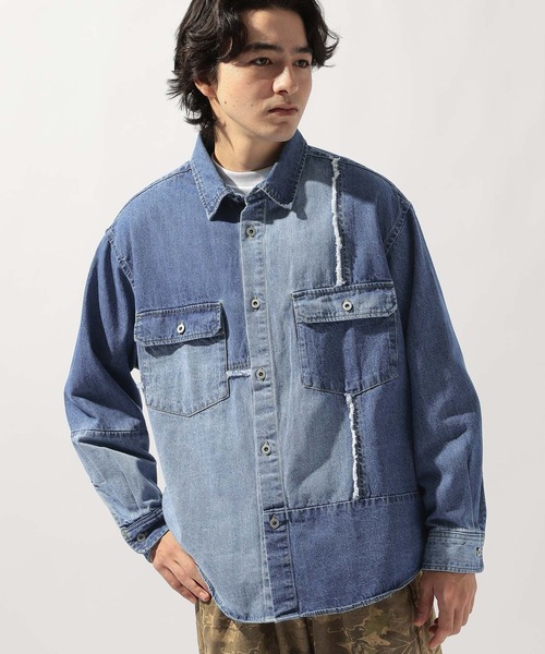niko and...（ニコアンド）の「デニムパッチワークシャツ DENIM PATCHWORK SHIRT [niko and ...JEANS]（シャツ/ブラウス・メンズ・インディゴブルー/ブラック・MEDIUM/LARGE）」の19枚目の写真