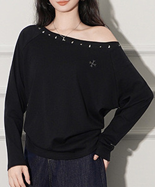 NANEA(ナネア)の「スタッズ付きワンショルダーカットソー(Tシャツ/カットソー・レディース・ホワイト/グレー/ブラック・LARGE/MEDIUM/SMALL)」の2枚目の写真