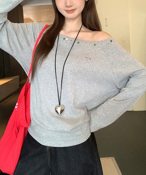 NANEA(ナネア)の「スタッズ付きワンショルダーカットソー(Tシャツ/カットソー・レディース・ホワイト/グレー/ブラック・LARGE/MEDIUM/SMALL)」の5枚目の写真