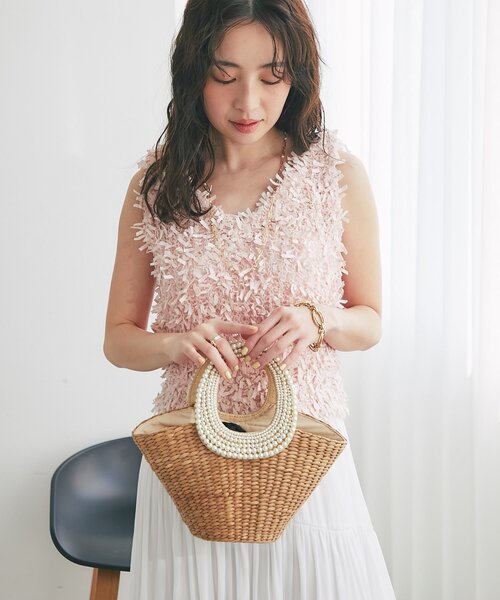 La boutique BonBon（ラブティックボンボン）の「パールハンドルバスケットS/チェーン付（かごバッグ・レディース・ベージュ・FREE）」の22枚目の写真