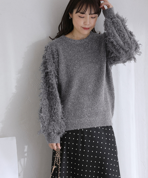 La TOTALITE（ラトータリテ）の「【洗える】ラメジャガードフリンジプルオーバー（ニット/セーター・レディース・ホワイト/グレー・FREE）」の6枚目の写真