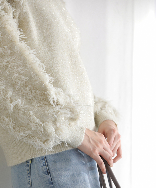 La TOTALITE（ラトータリテ）の「【洗える】ラメジャガードフリンジプルオーバー（ニット/セーター・レディース・ホワイト/グレー・FREE）」の12枚目の写真