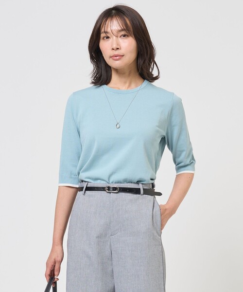 J.PRESS(ジェイプレス)の「【アンサンブル着用可】BASIC HT COTTON クルーネック ニット(ニット/セーター・レディース・スカイブルー系/ネイビー系/ピンク系・T13/T15)」の1枚目の写真