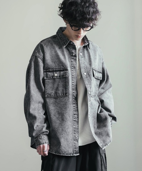 90s WORK MRK DENIM プルオーバー デニムジャケット L シャツ セール】ヴィンテージライク オーバーサイズデニムワークシャツ