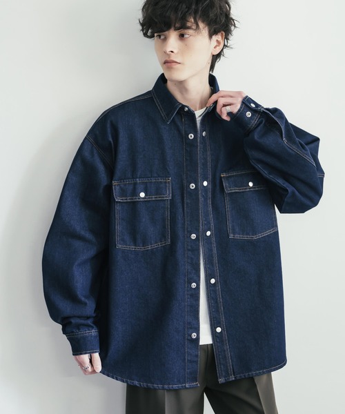 Rocky Monroe(ロッキーモンロー)の「ヴィンテージライク オーバーサイズデニムワークシャツジャケット(デニムジャケット・メンズ・ライトブラック/ブラック/インディゴブルー/ワンウォッシュ/ケミカルウォッシュ・L/XL/M)」の4枚目の写真