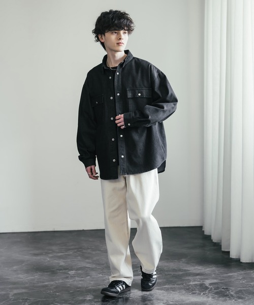 Rocky Monroe(ロッキーモンロー)の「ヴィンテージライク オーバーサイズデニムワークシャツジャケット(デニムジャケット・メンズ・ライトブラック/ブラック/インディゴブルー/ワンウォッシュ/ケミカルウォッシュ・L/XL/M)」の8枚目の写真