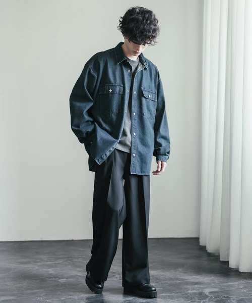 Rocky Monroe(ロッキーモンロー)の「ヴィンテージライク オーバーサイズデニムワークシャツジャケット(デニムジャケット・メンズ・ライトブラック/ブラック/インディゴブルー/ワンウォッシュ/ケミカルウォッシュ・L/XL/M)」の17枚目の写真