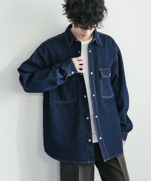 Rocky Monroe(ロッキーモンロー)の「ヴィンテージライク オーバーサイズデニムワークシャツジャケット(デニムジャケット・メンズ・ライトブラック/ブラック/インディゴブルー/ワンウォッシュ/ケミカルウォッシュ・L/XL/M)」の19枚目の写真