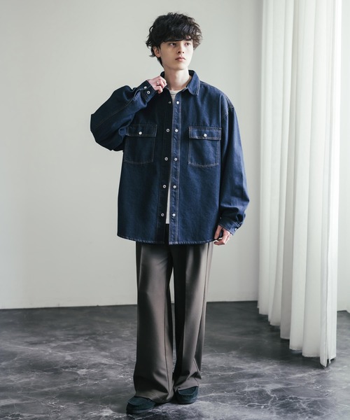 Rocky Monroe(ロッキーモンロー)の「ヴィンテージライク オーバーサイズデニムワークシャツジャケット(デニムジャケット・メンズ・ライトブラック/ブラック/インディゴブルー/ワンウォッシュ/ケミカルウォッシュ・L/XL/M)」の21枚目の写真