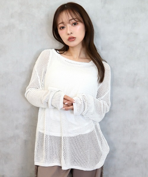 CECIL McBEE（セシルマクビー）の「透かし編みニットｘカットタンク（ニット/セーター・レディース・ブラック/ブルー/オフホワイト/オレンジ・MEDIUM）」の14枚目の写真
