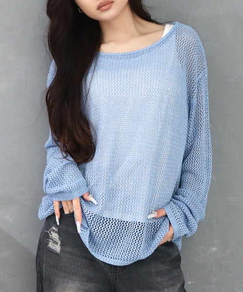 CECIL McBEE（セシルマクビー）の「透かし編みニットｘカットタンク（ニット/セーター・レディース・ブラック/ブルー/オフホワイト/オレンジ・MEDIUM）」の7枚目の写真