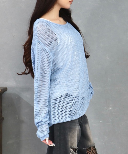 CECIL McBEE（セシルマクビー）の「透かし編みニットｘカットタンク（ニット/セーター・レディース・ブラック/ブルー/オフホワイト/オレンジ・MEDIUM）」の10枚目の写真