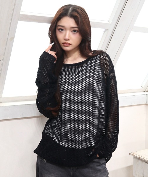 CECIL McBEE（セシルマクビー）の「透かし編みニットｘカットタンク（ニット/セーター・レディース・ブラック/ブルー/オフホワイト/オレンジ・MEDIUM）」の19枚目の写真