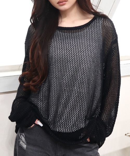 CECIL McBEE（セシルマクビー）の「透かし編みニットｘカットタンク（ニット/セーター・レディース・ブラック/ブルー/オフホワイト/オレンジ・MEDIUM）」の20枚目の写真