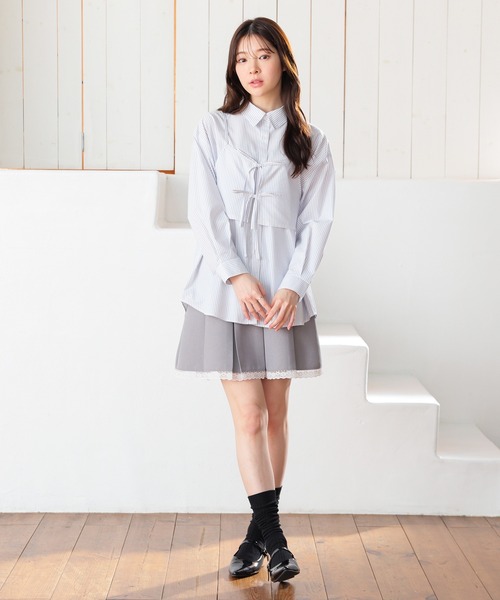 Honeys(ハニーズ)の「ビスチェ付シャツ(シャツ/ブラウス・レディース・ホワイト×グレー/ホワイト×ブルー/ブルー系その他3・L/M/S)」の12枚目の写真
