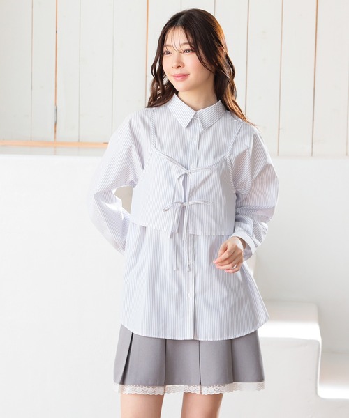 Honeys(ハニーズ)の「ビスチェ付シャツ(シャツ/ブラウス・レディース・ホワイト×グレー/ホワイト×ブルー/ブルー系その他3・L/M/S)」の13枚目の写真