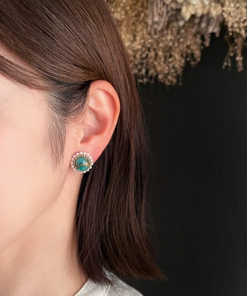 tone(トーン)の「【mallelabrocante/マルラブロカント】サージカルステンレス コッパーストーンとヴィンテージパールのラウンドピアス/金属アレルギー対応(ピアス(両耳用)・レディース・ピンク/ホワイト/サックスブルー・FREE)」の10枚目の写真